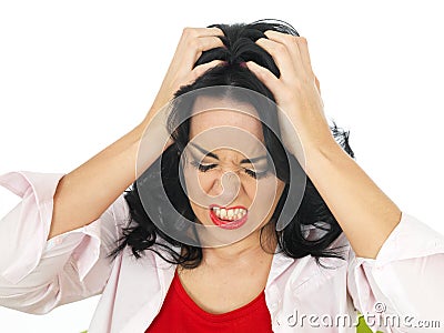 Portrait of an Angry Frustrated Young Hispanic Woman Feeling Stressed Stock Photo