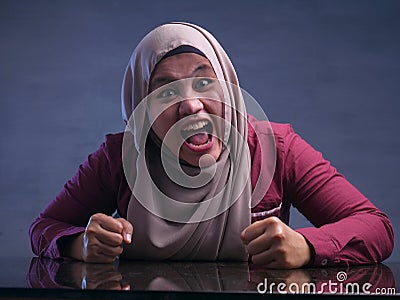 Angry Mad Stressed Muslim Businesswoman Stock Photo