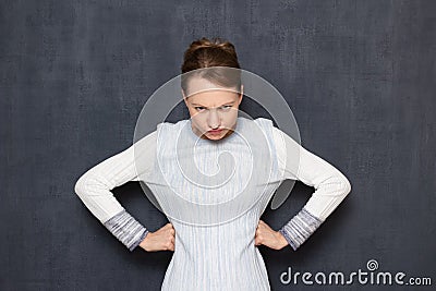 Portrait of angry woman being dissatisfied of your behavior Stock Photo