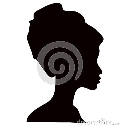 Portrait of antique lady. Beautiful female head in profile. Black silhouette of ancient Greek lady. Isolated vector Vector Illustration