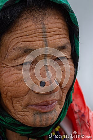 The portrait of Apatani tribe of Arunachal Pradesh. Editorial Stock Photo