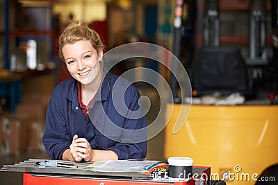 Portrait Of Apprentice Engineer In Factory Stock Photo