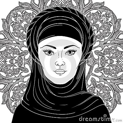 Portrait of arabic muslim woman Vector Illustration