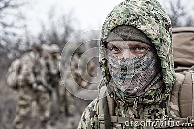 Portrait of army elite tactical group fighter Stock Photo