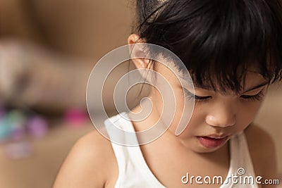 Portrait asia children feeling be sad Stock Photo