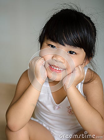 Portrait asia children feeling happy of school girl. Stock Photo