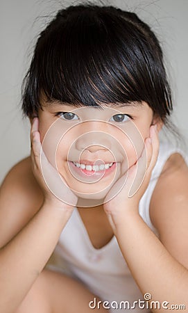 Portrait asia children feeling happy of school girl. Stock Photo