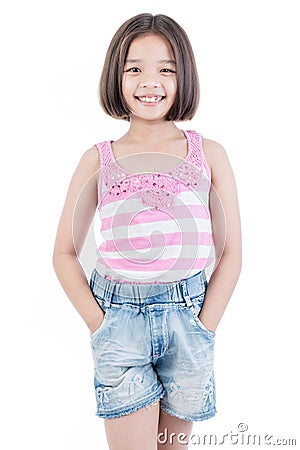 Portrait of Asian cute girl standing smile Stock Photo