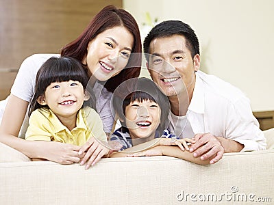 Portrait of an asian family with two children. Stock Photo