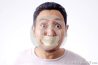 Man with Mouth Clossed, Banned for Talking Stock Photo