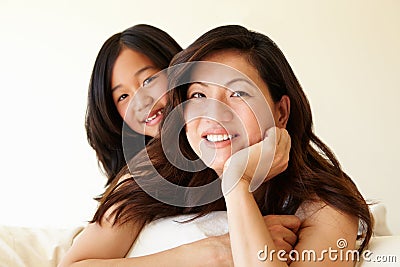 Portrait Asian mother and daughter Stock Photo