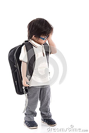 Portrait of Asian schoolboy with backpack Stock Photo