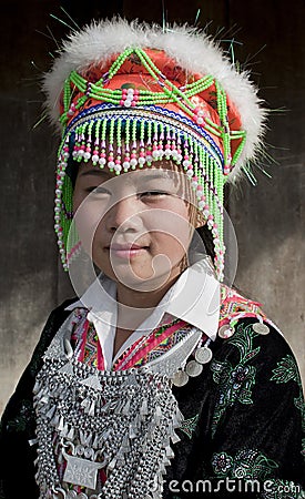 Portrait Asian woman Laos, Hmong Stock Photo