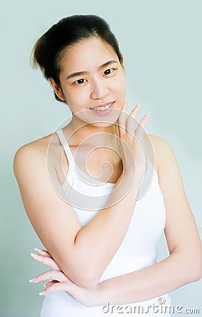 Portrait of asian woman with nude makeup on face Stock Photo