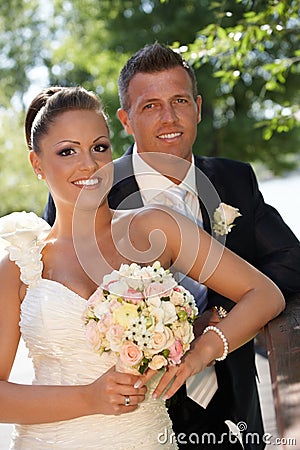 Portrait of attractive bride and groom Stock Photo