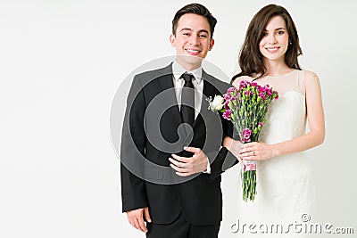 Cheerful couple marrying and feeling happy Stock Photo