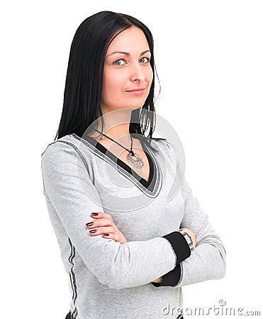 Portrait of attractive caucasian smiling woman with copyspace Stock Photo