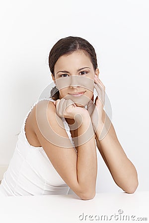 Portrait of attractive smiling girl over white Stock Photo