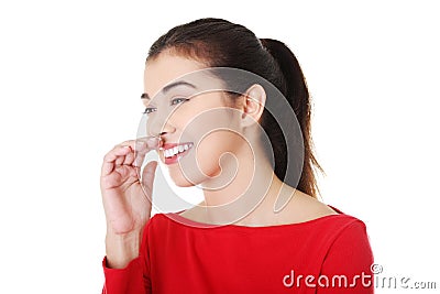 Portrait of attractive woman lauging. Stock Photo