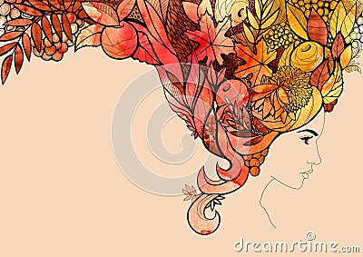 portrait of an autumn woman. Cartoon Illustration