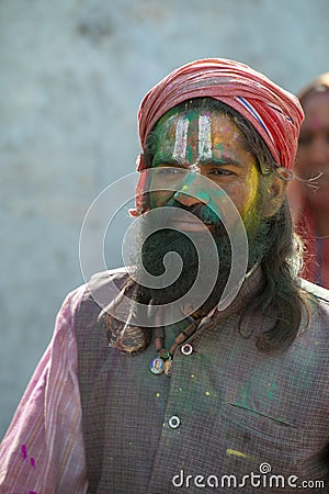 Portrait of a baba at barsana during Holi Festival,UttarPradesh,India,Asia,Asia Editorial Stock Photo