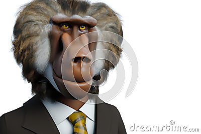 Portrait of Baboon in a business suit - Digital 3D Illustration on white background Stock Photo