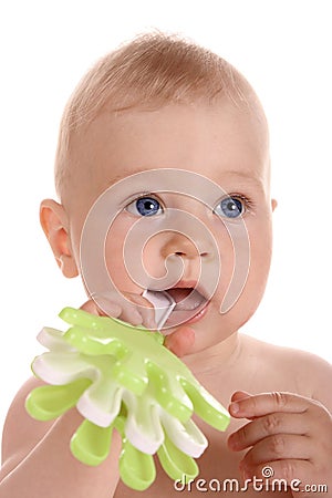 Portrait baby boy with a toy Stock Photo