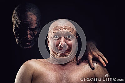 Portrait of bald scared man Stock Photo