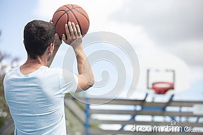 portrait basketball player shooting Stock Photo