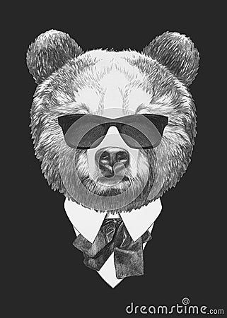 Portrait of Bear in suit. Cartoon Illustration