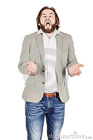Portrait of bearded business man is sneezing Stock Photo