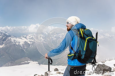 Portrait of a bearded guide wearing a hat and sunglasses Stock Photo