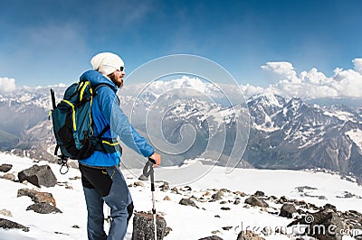 Portrait of a bearded guide wearing a hat and sunglasses Stock Photo