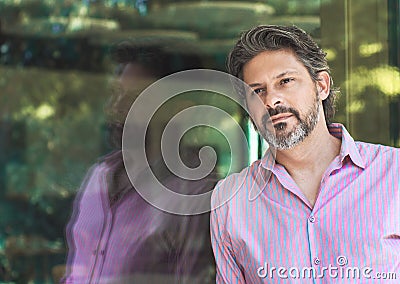 Portrait of bearded serious adult man. Handsome person Stock Photo