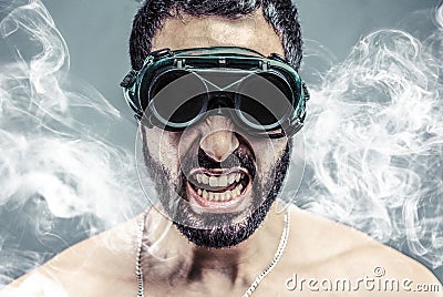 Bearded Man in Smoke Stock Photo