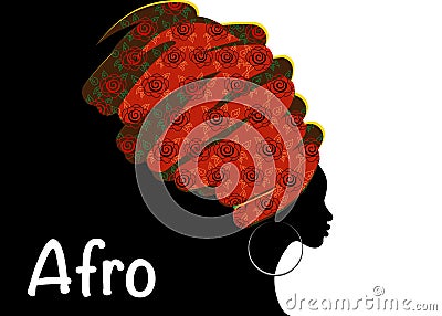 Portrait beautiful African woman in traditional turban, black women silhouette Vector Illustration