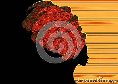 Portrait beautiful African woman in traditional turban, black women silhouette Vector Illustration