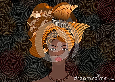 Portrait beautiful African woman in traditional turban, Kente head wrap African, Traditional dashiki printing, black women vector Vector Illustration