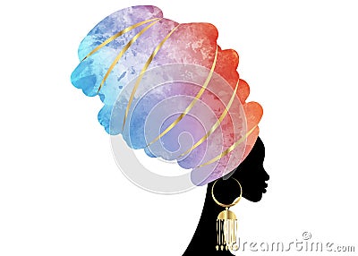 Portrait beautiful African woman in traditional turban, Kente head wrap African, Traditional dashiki printing, black women vector Vector Illustration