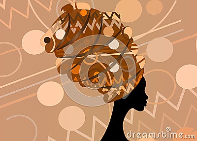 Portrait beautiful African woman in traditional turban, Kente head wrap, dashiki printing, black afro women Vector Illustration