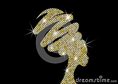 Portrait beautiful African woman in traditional turban, luxury jewelery concept black women vector silhouette isolated Vector Illustration