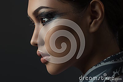 Portrait of beautiful asian girl with creative art makeup. Picture taken in the studio on a black background Stock Photo