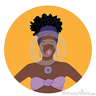 Portrait of a beautiful black woman. Modern afro american girl with curly hair Vector Illustration