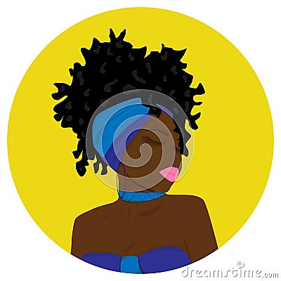 Portrait of a beautiful black woman. Modern afro american girl with curly hair Vector Illustration