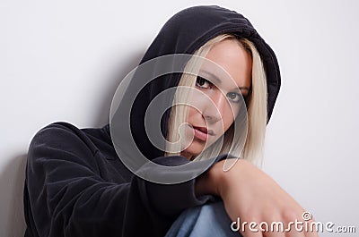 Portrait of the beautiful blond rapper girl Stock Photo