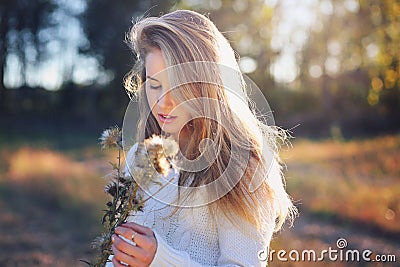 Portrait of a beautiful blonde model outdoor Stock Photo