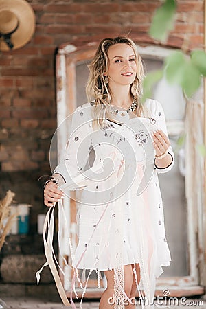 Portrait of beautiful blonde girl in boho style Stock Photo