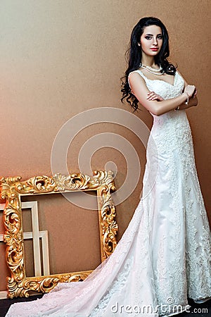 Portrait of beautiful bride wearing in Wedding dress Stock Photo