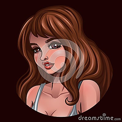 Portrait of beautiful brown-haired girl Vector Illustration