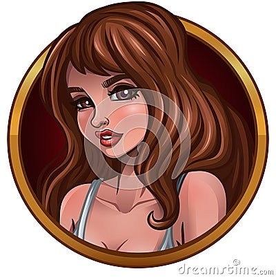 Portrait of beautiful brown-haired girl Vector Illustration